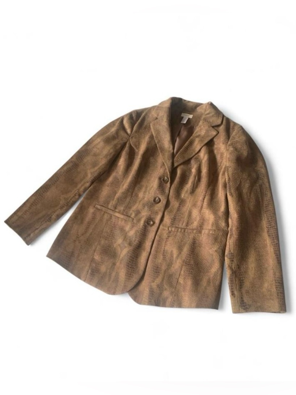 Chico's brown blazer faux snake skin mobwife  Large faux suede